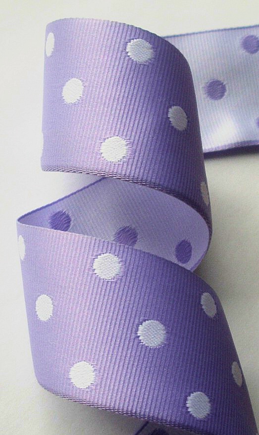 *GPD185 1 1/2" LAVENDER/WHITE DOTS REVERSIBLE (5 yds)